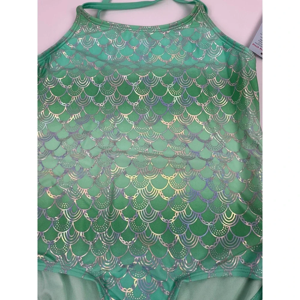 Cat Jack‎ Girls Mermaid Scale One Piece Swimsuit Green M8 Plus